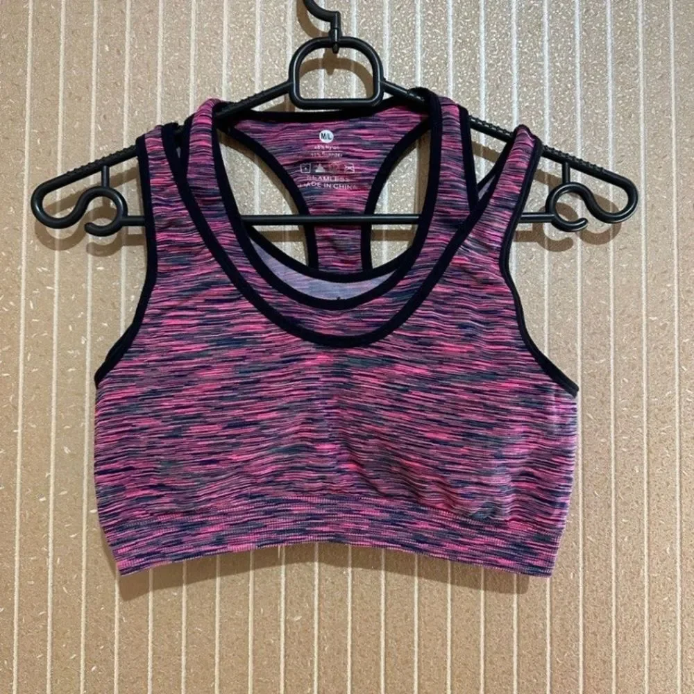 Women's Pink Seamless Double Intertwined Sports Bra, Size S
